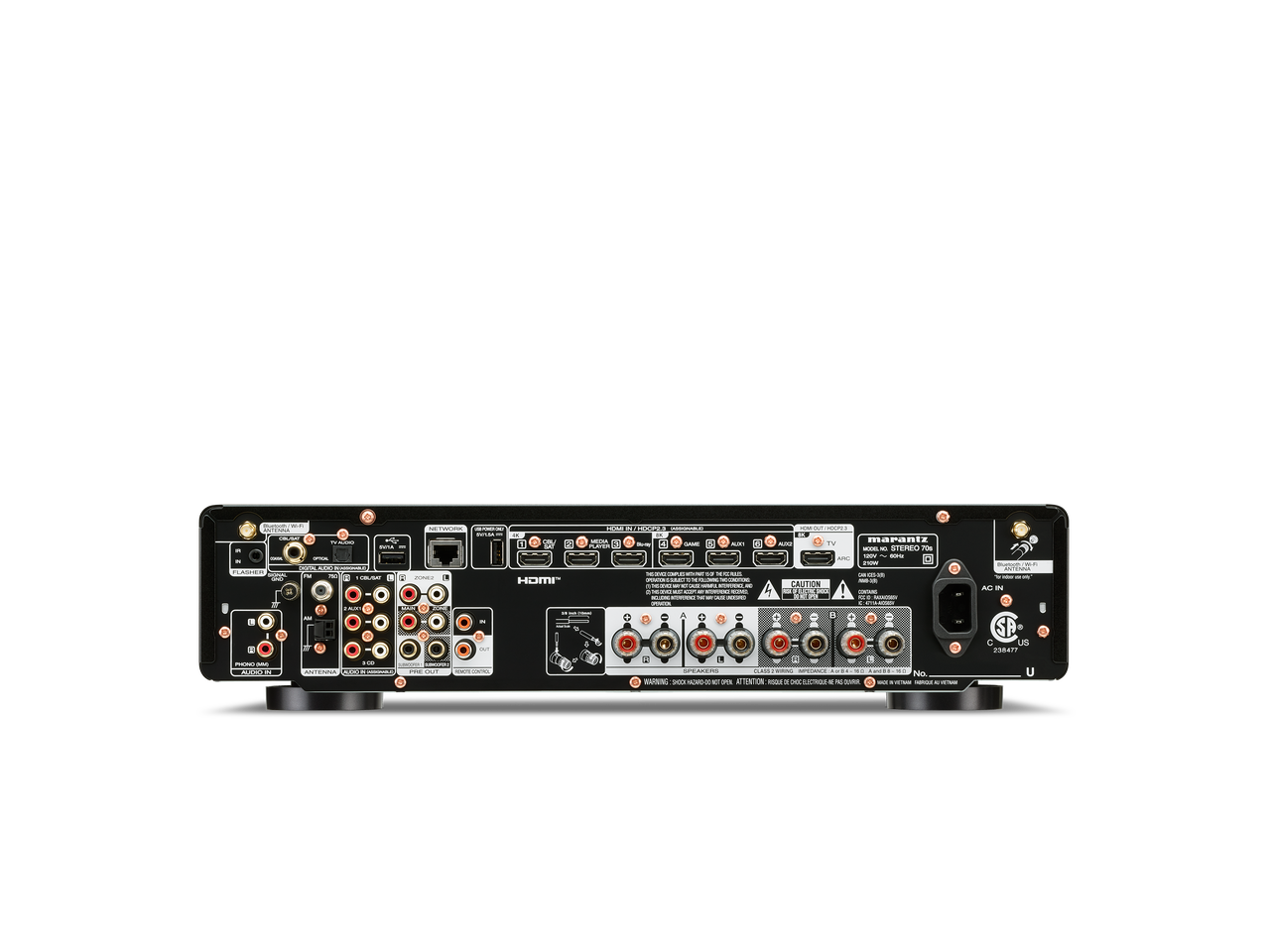 āBack view of Marantz Stereo 70s showing audio input ports and connection panel.ā