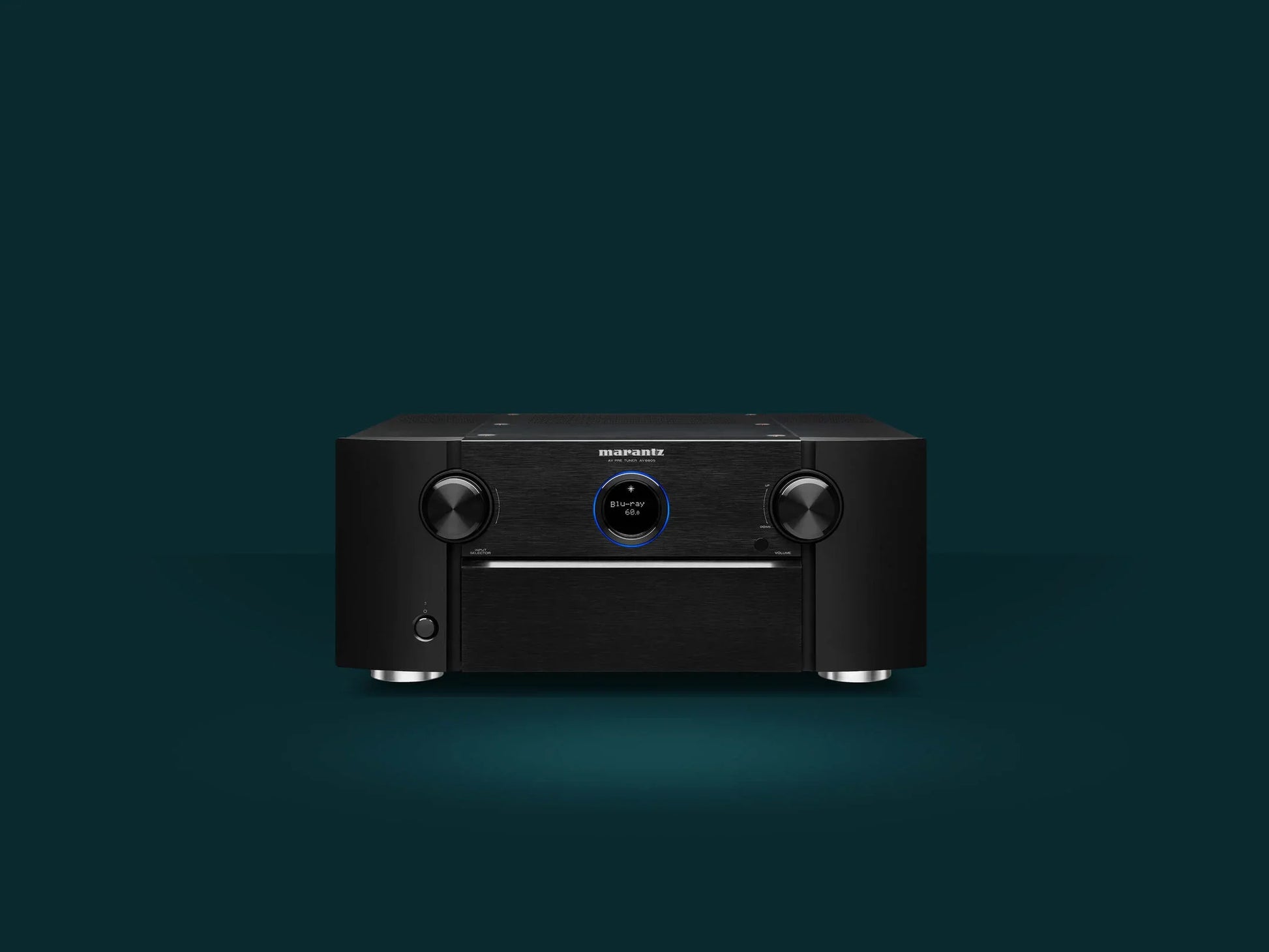 Front view of Marantz AV 8805 showing display panel and aluminum finish.