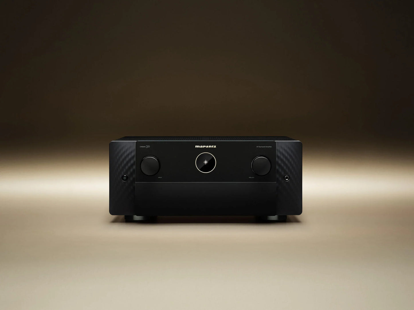 Front view of Marantz Cinema 30 Receiver showing premium aluminum design and display panel.