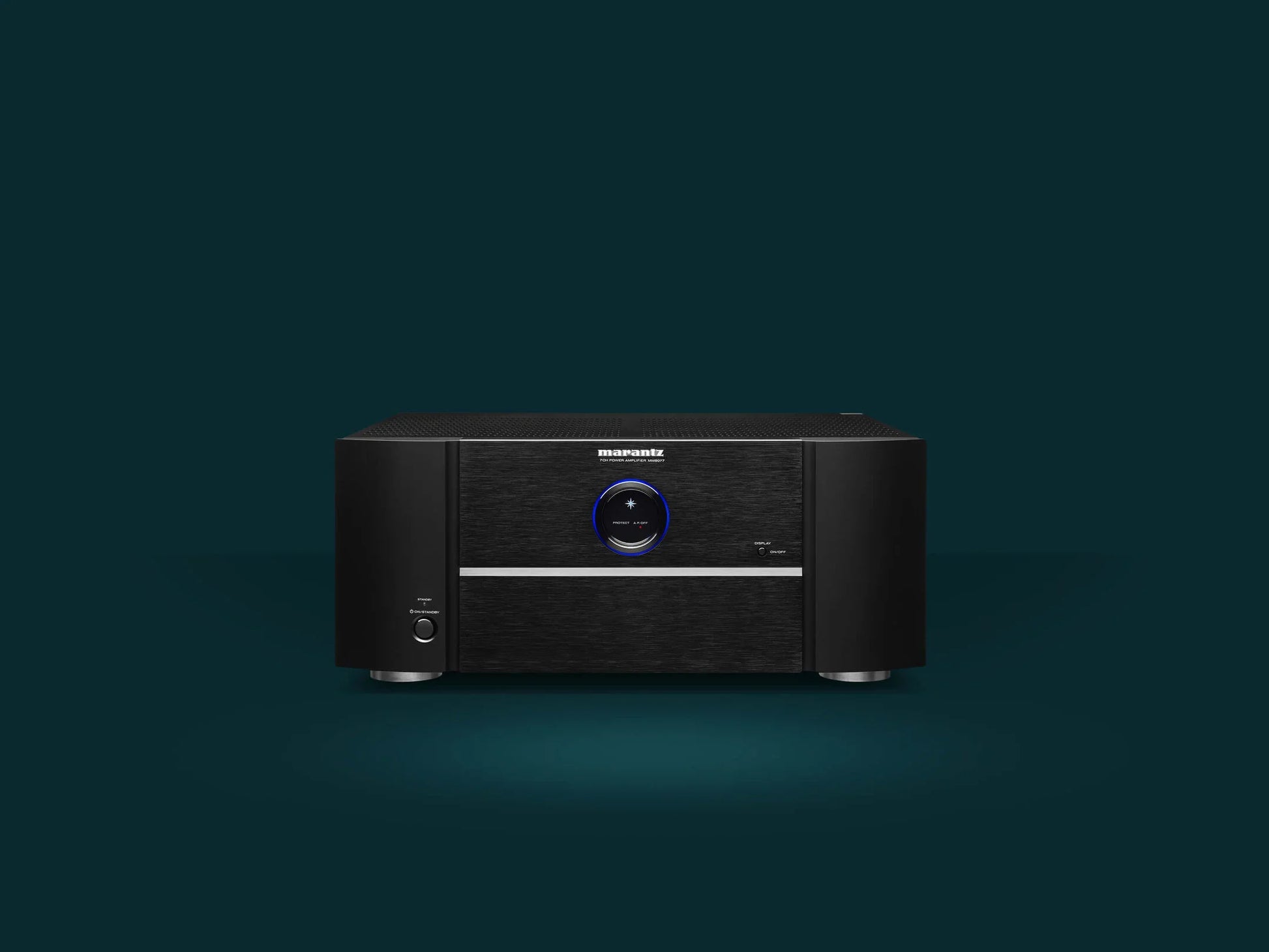 Front view of Marantz MM 8077 showing aluminum panel and control knobs.
