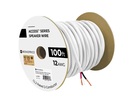 Access Series 12AWG CL2 Rated 2-Conductor Pure Bare Copper double insulated Speaker Wire, 100ft
