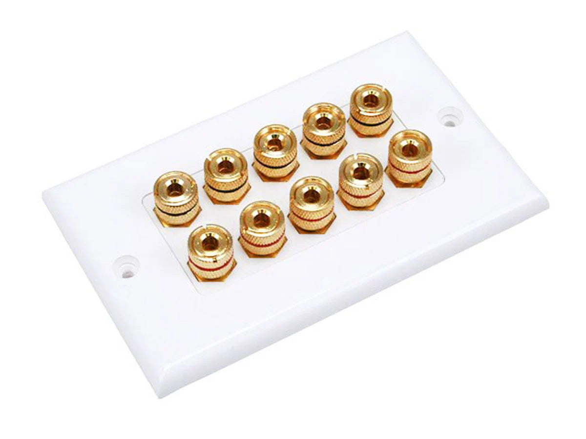 Monoprice High Quality Banana Binding Post Two-Piece Inset Wall Plate for 5 Speakers - Coupler Type