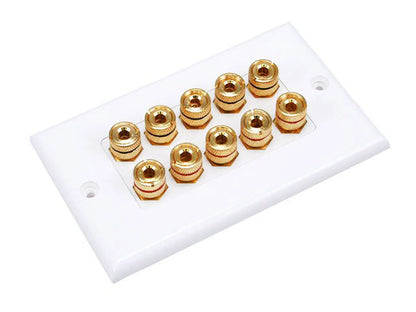 Monoprice High Quality Banana Binding Post Two-Piece Inset Wall Plate for 5 Speakers - Coupler Type