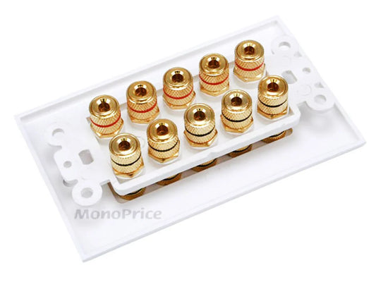 Monoprice High Quality Banana Binding Post Two-Piece Inset Wall Plate for 5 Speakers - Coupler Type