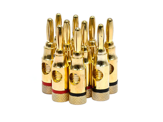 5 PAIRS Of High-Quality Gold Plated Speaker Banana Plugs, Closed Screw Type