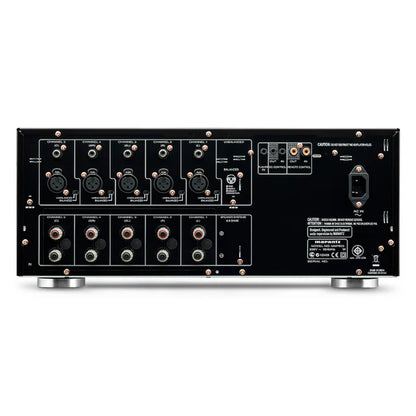 “Back panel of Marantz MM7055 with speaker terminals and input options”