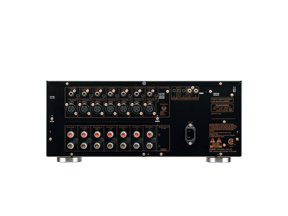 Back panel of Marantz MM 8077 with XLR and RCA connections visible.