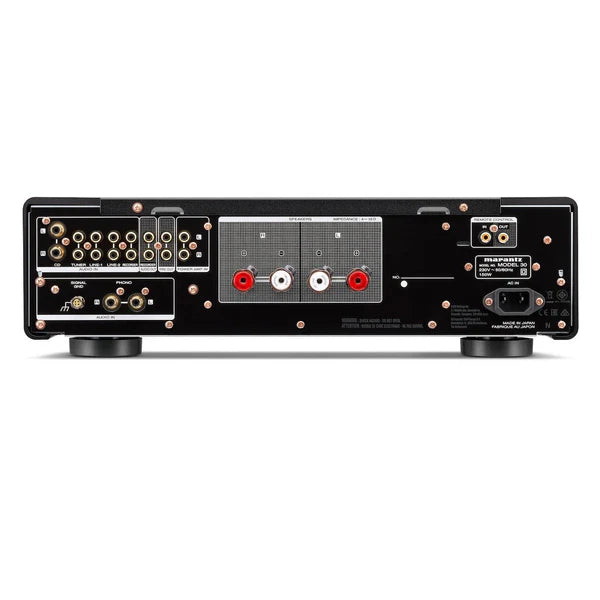 Back panel with input and output connections for home audio setup