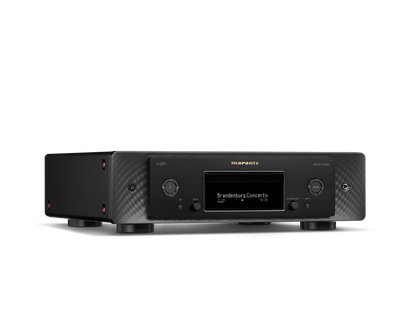 Close-up of Marantz model CD 50n in silver finish with HEOS logo