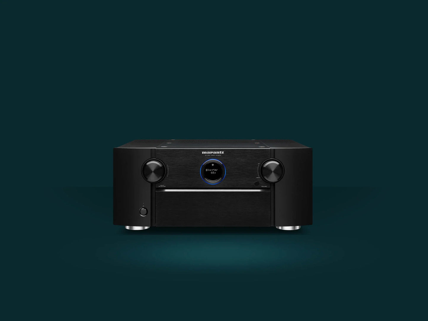 Front view of Marantz AV 8805 showing display panel and aluminum finish.