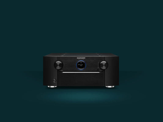 Front view of Marantz AV 8805 showing display panel and aluminum finish.
