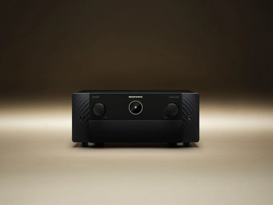 Front view of Marantz Cinema 30 Receiver showing premium aluminum design and display panel.