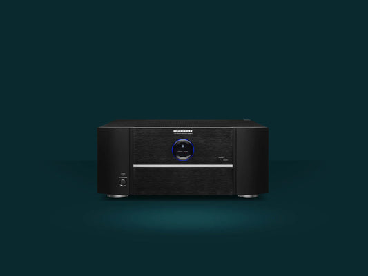 Front view of Marantz MM 8077 showing aluminum panel and control knobs.