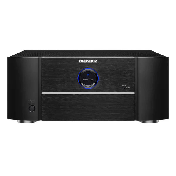 “Marantz MM7055 5-Channel Power Amplifier front view with sleek black finish”