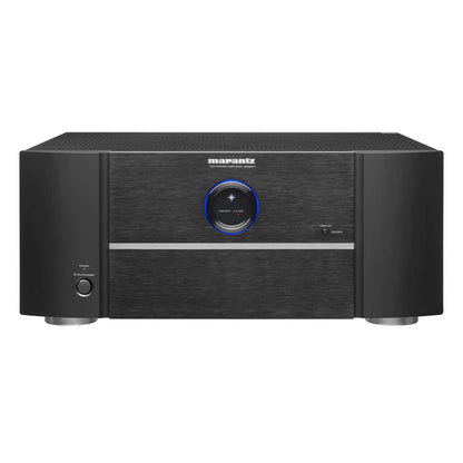 “Marantz MM8077 - 7 Channel Power Amplifier front view with sleek black finish and LED display”