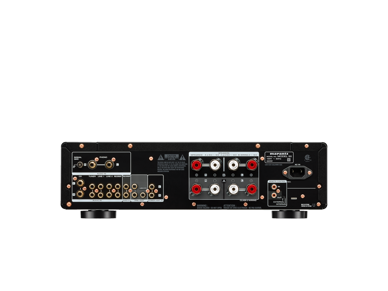 Rear view of Marantz Model 50 amplifier showing analog and digital connections