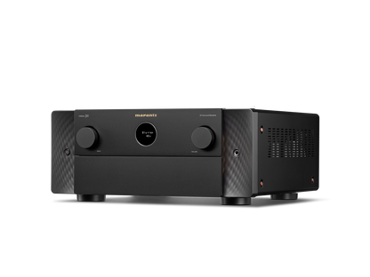 Side perspective of Marantz AV-8805 with buttons and modern panel design.
