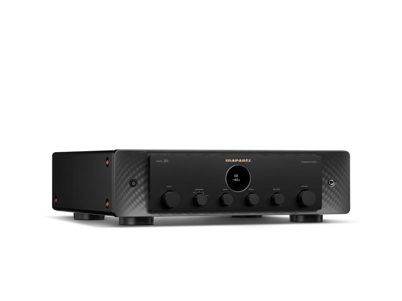 Side view of Marantz Model 50 amplifier highlighting elegant design and build quality